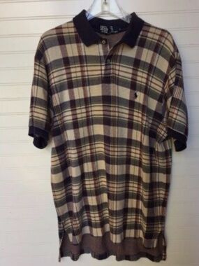 Vintage Ralph Lauren Tartan Plaid Thick Cotton Short Sleeve Rugby Golf Polo L